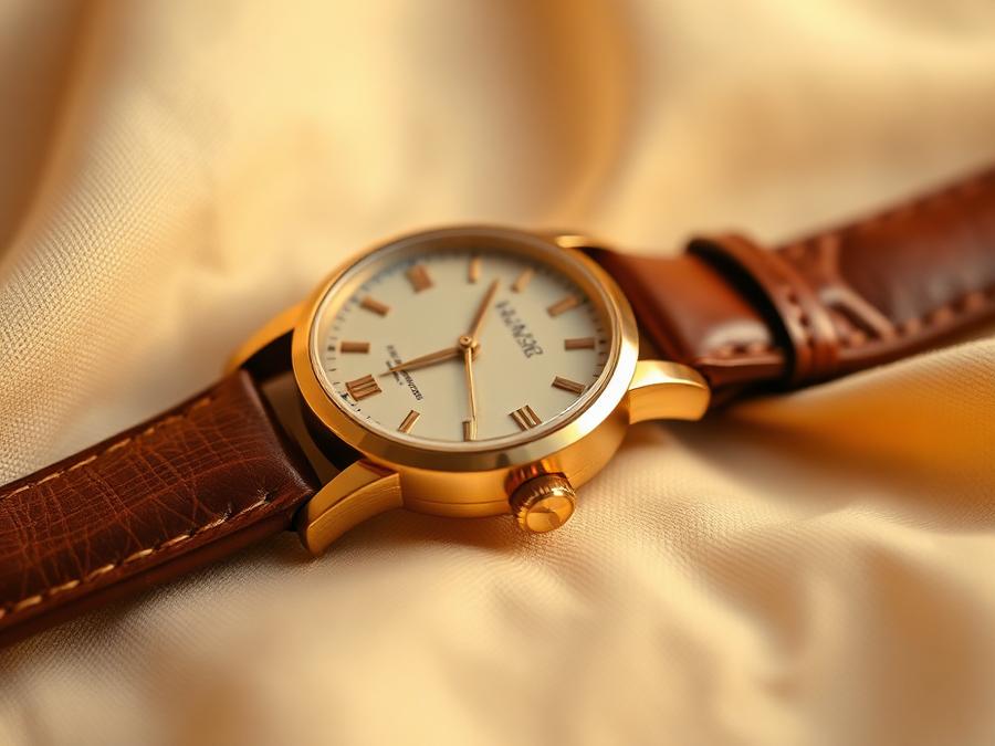 Vintage gold wrist watch with leather strap